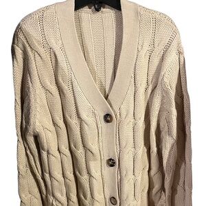 Women’s Size Large Cable Button Down Sweater Cream Beige